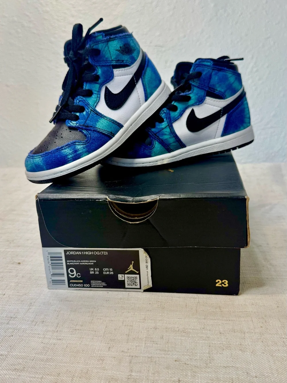 Nike Kids' Jordan 1 High OG Blue TIEDYE High-Top Sneakers